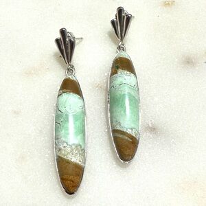 Jay King Light Green Banded Variscite Sterling Silver Dangle Post Earrings